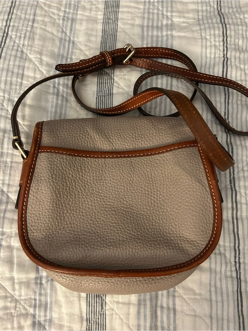 Dooney & Bourke Pebbled Leather Crossbody in Taupe with Brown Trim
